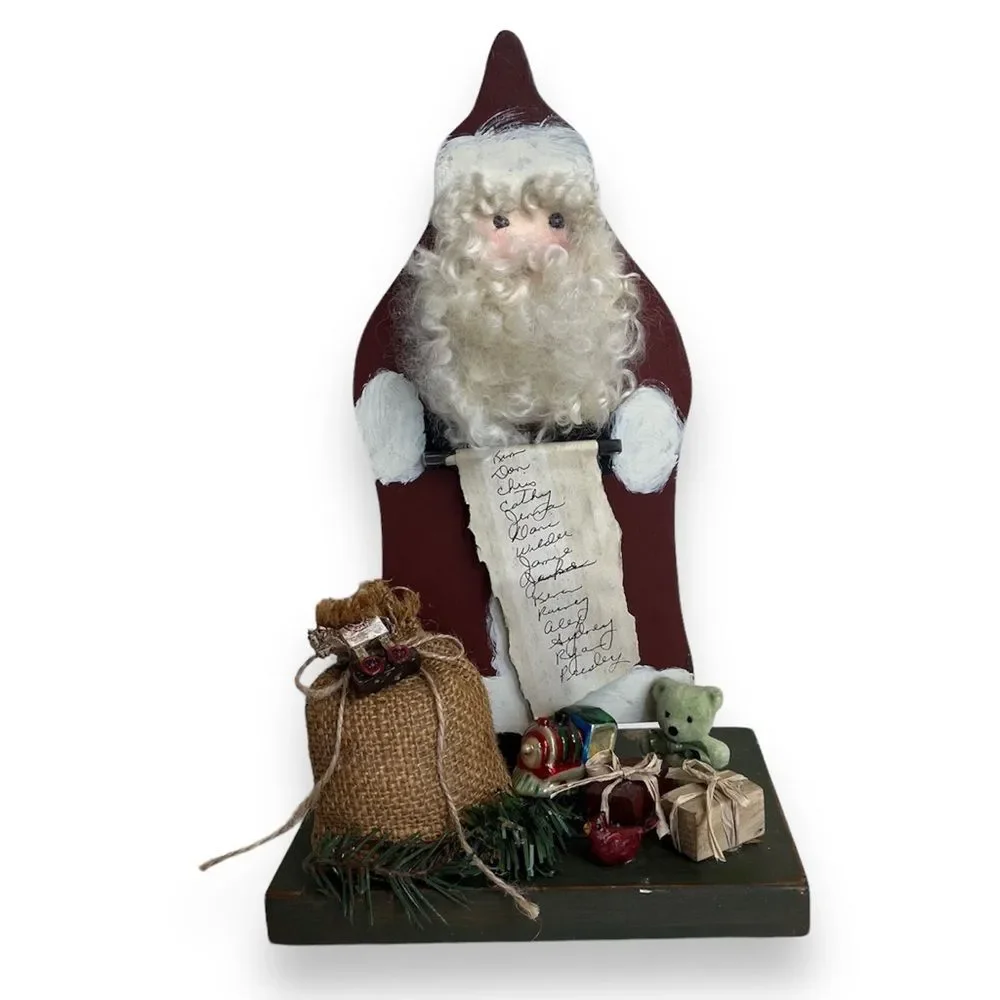 Handmade Hand Painted Wood Carved Christmas Santa Presents Sack Toys Folk Art